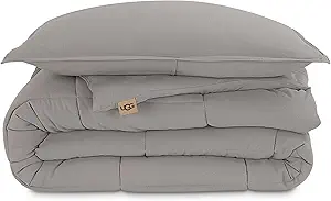 UGG Twin/XL Twin Comforter Set with 1 Pillow Sham, Lightweight Down Alternative Blanket, All Season, Washable & Hypoallergenic Bedding Set for College Apartment or Dorm Essentials, Light Grey (Lenora)