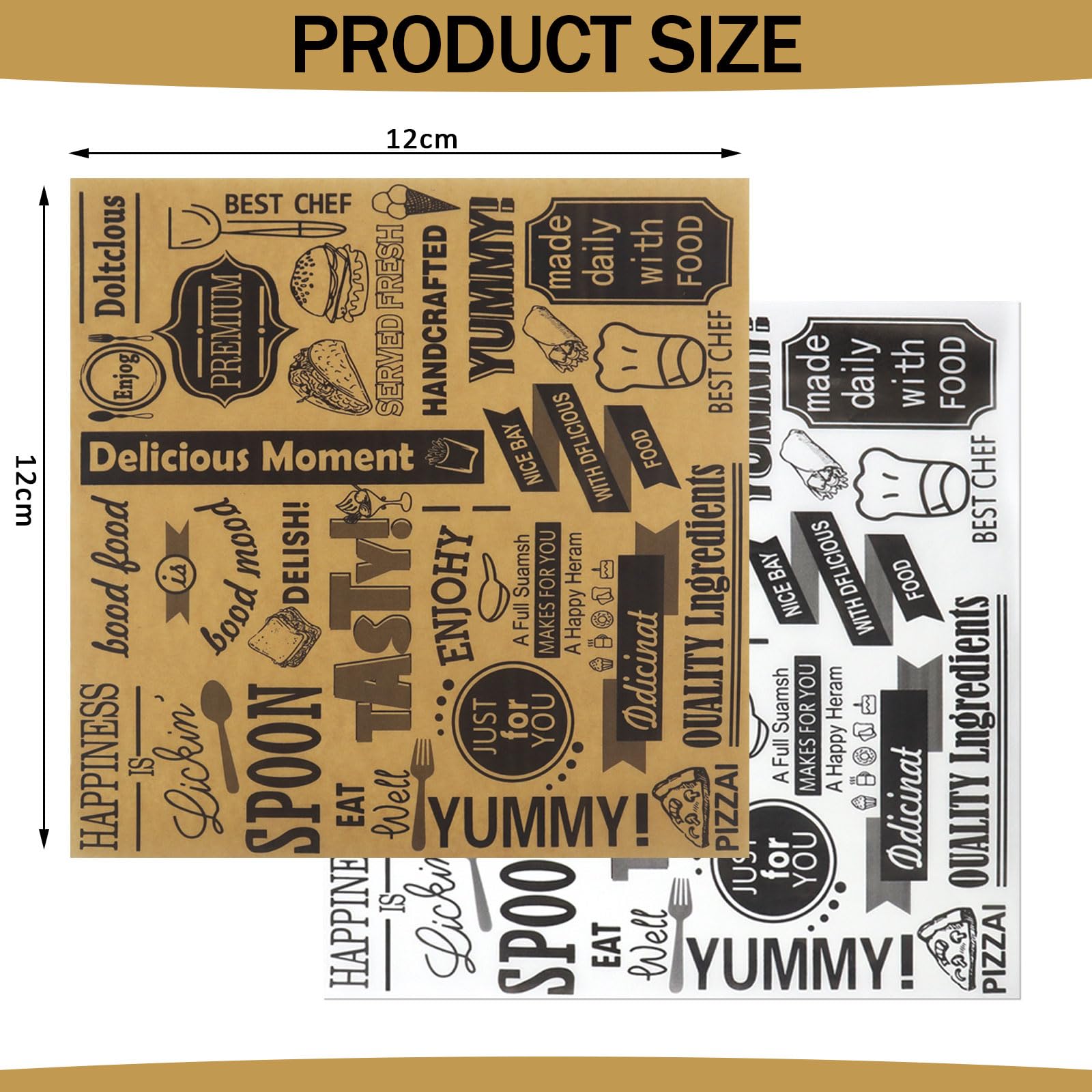 100 PCS Deli Paper Sheets 12x12 Inch, Unbleached Wax Paper Sheets for Food, Grease Resistant Sandwich Wrapping Paper for Cookies, Burger, Kitchen Cookingk and BBQ (Brown)