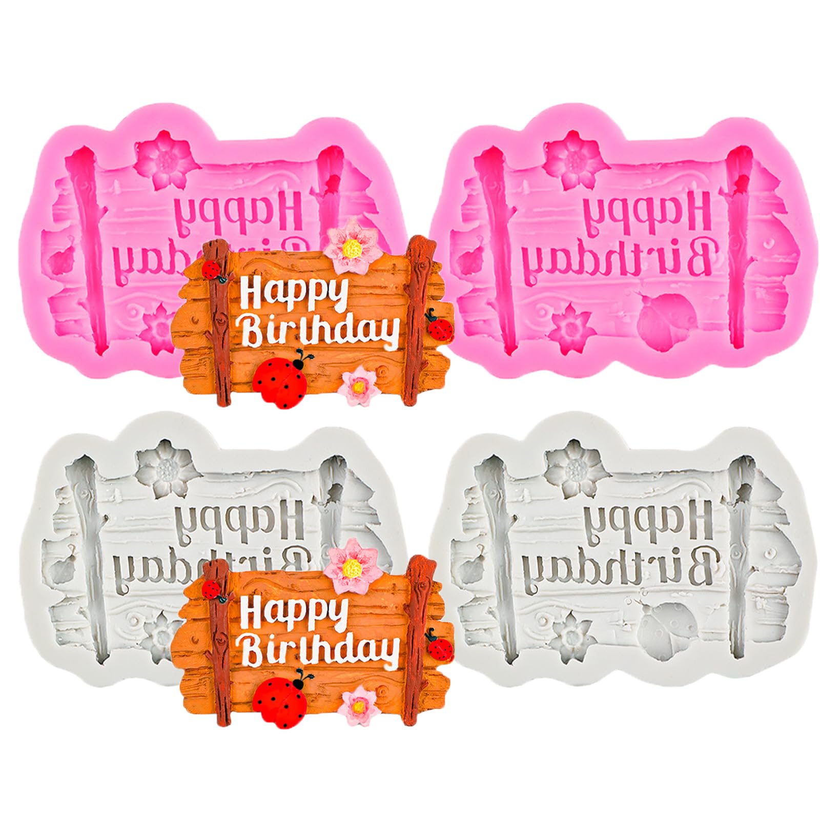 4 Pcs Happy Birthday Chocolate Silicone Molds, Silicone Letter Cake Fondant Mold, for Chocolate, Biscuits, Fondant, Cake Decorating, Baking Supplies and Clay