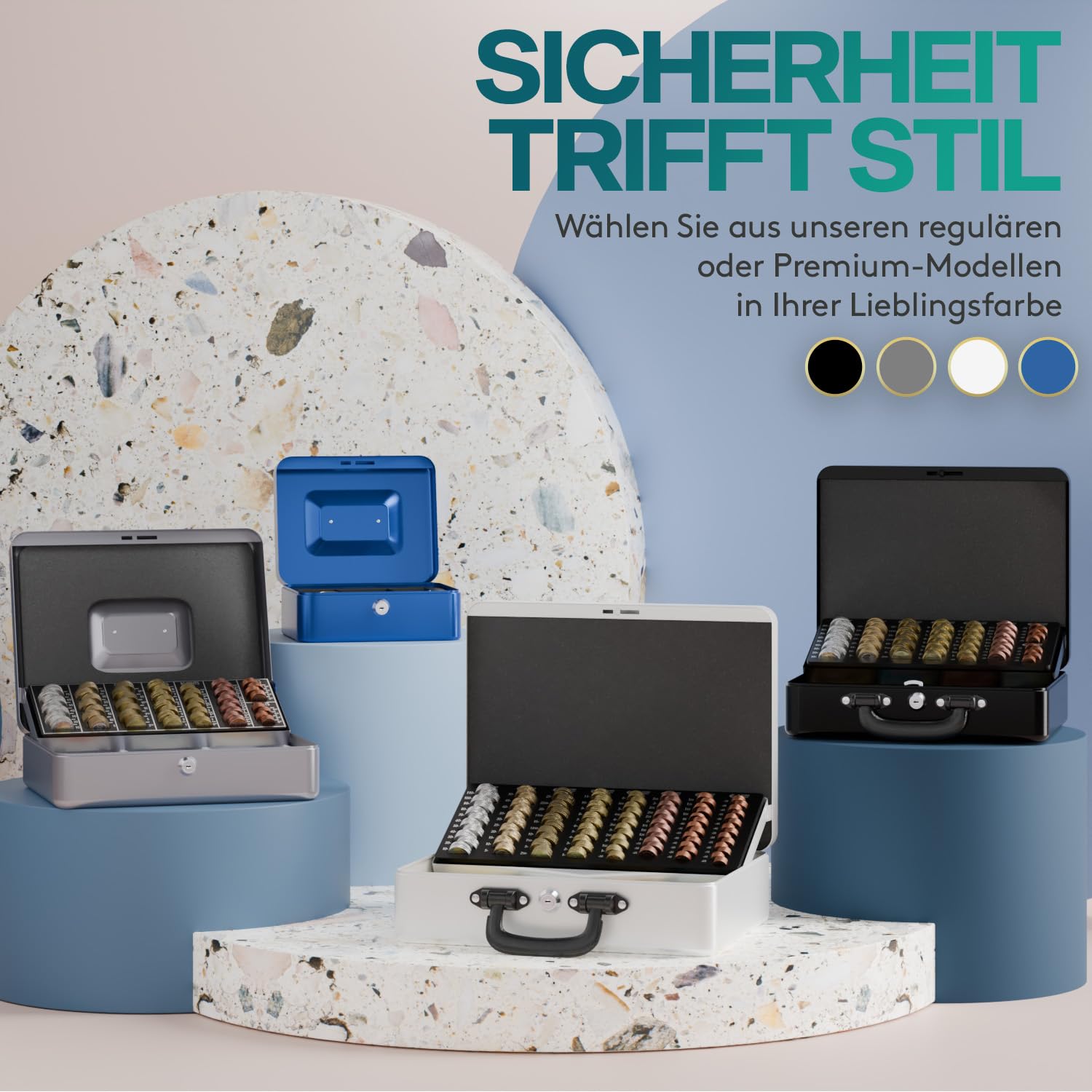 ACROPAQ Geldkassette abschließbar - (30 x 24 x 9 cm), Kasse mit Münzzählbrett, Stahlkonstruktion, Mit 2 enthaltenen Schlüsseln, Schwarz - Geld Kassette zum Abschließen, Geldkasse, Kassa Box