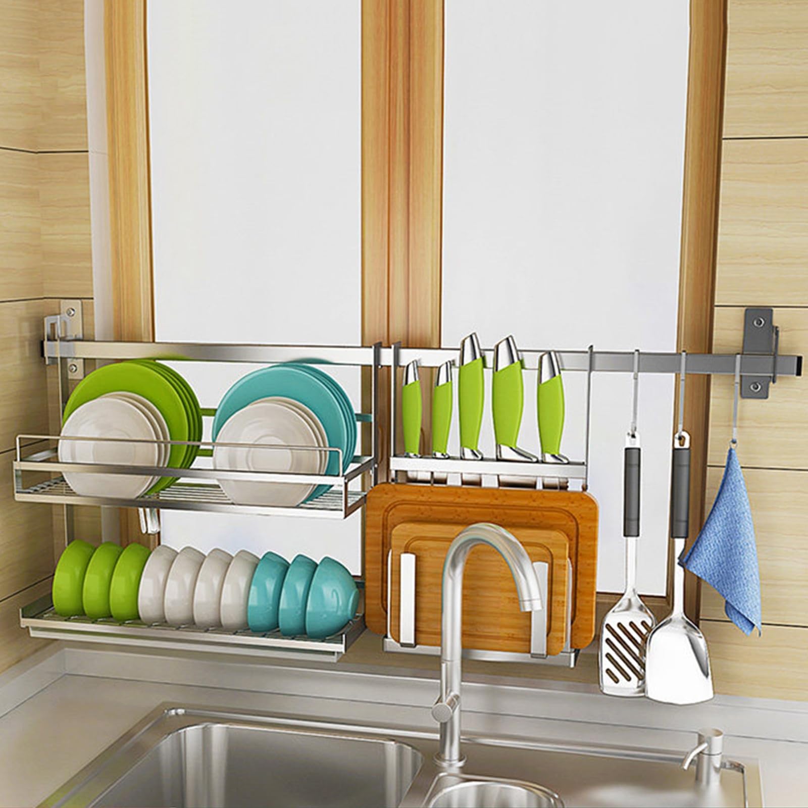 Escurridor de Platos de Acero Inoxidable para Montaje en Pared con Barra
