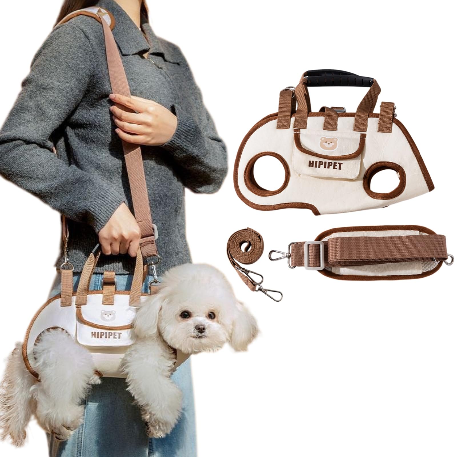 Dog Full Body Lift Harness for Small Dogs, Hands Free Shoulder Yorkie Carrier, Adjustable Breathable Vest Straps with Small Puppy Treat Bag (S(4.4~8.81 lbs))