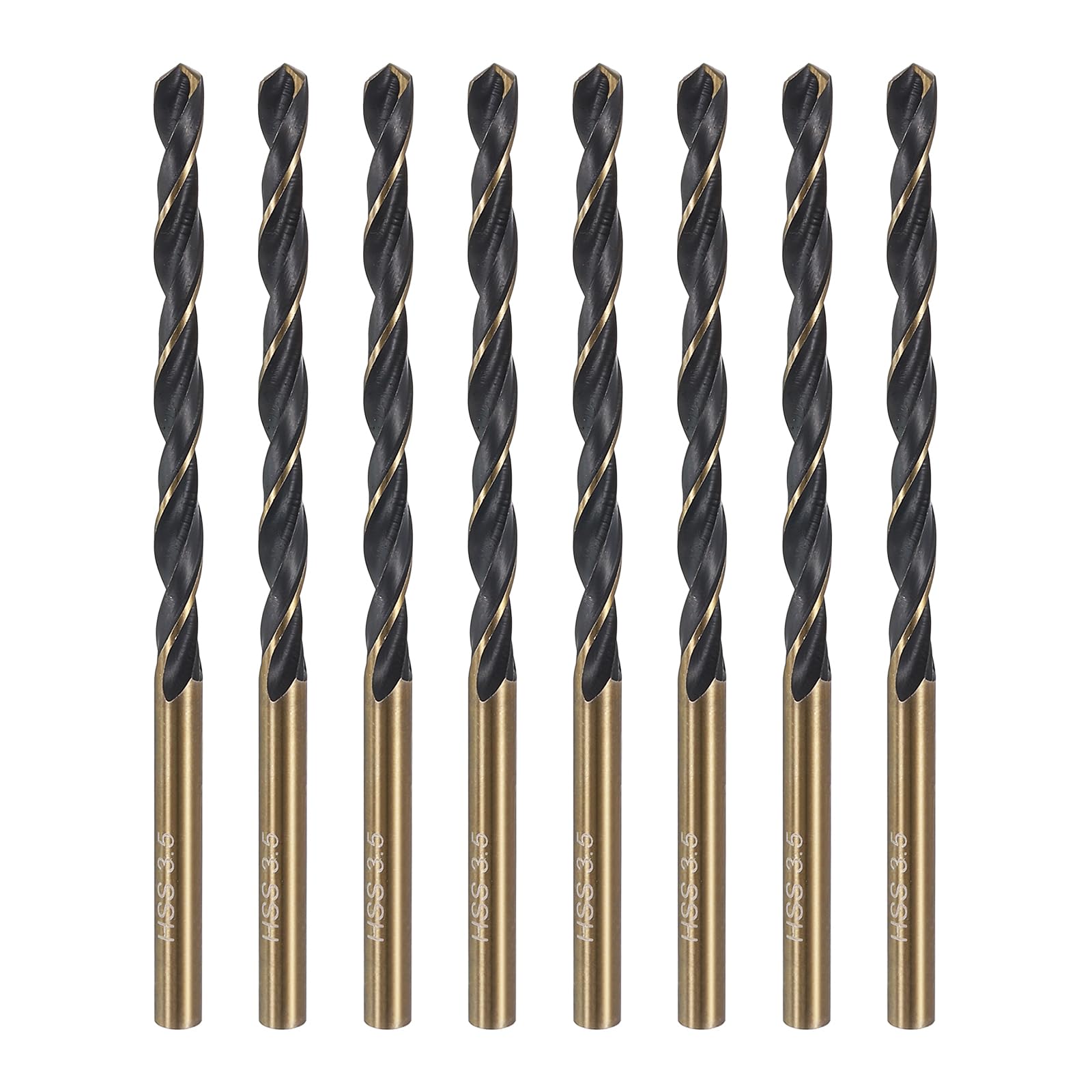 sourcing map 8pcs Reduced Shank Twist Drill Bit 3.5mm Dia 3.5mm Shank High Speed Steel M2 Black and Gold Oxide Finish Drill Bits for Drilling Hard Metals, Stainless Steel, Cast Iron
