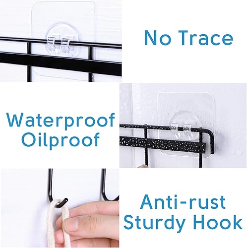 Miniatura 4 de Rainmae Paquete de 2 ganchos de pared, riel de pared, ahorro de espacio, sin taladrar, con 6 ganchos para baño, dormitorio, armario, herramientas de
