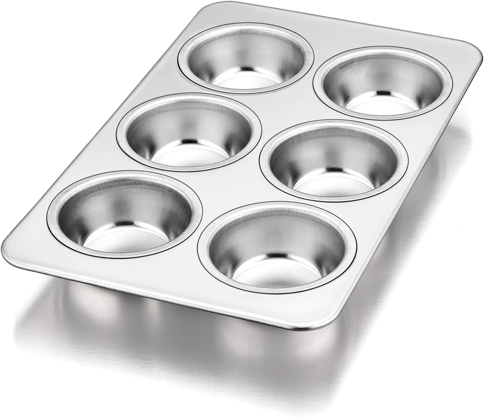 P&P CHEF Muffin Pan Cupcake Baking Pan Set, Stainless Steel Muffin Tin Tray for Mini Cake Tart Quiche, Oven & Dishwasher Safe, Non-toxic & Heavy-duty, (6 Cup, 1Pc)