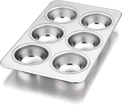 P&P CHEF 6-Cup Muffin Pan Tin, Stainless Steel Cupcake Pan, 1Pc | Muffin Tin for Oven Baking, Dishwasher Safe, Non-Toxic, Standard Size, Ideal for Homemade Muffin Cup Cake Tart Quiche