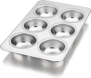 P&P CHEF Muffin Pan Cupcake Baking Pan Set, Stainless Steel Muffin Tin Tray for Mini Cake Tart Quiche, Oven & Dishwasher Safe, Non-toxic & Heavy-duty, (6 Cup, 1Pc)