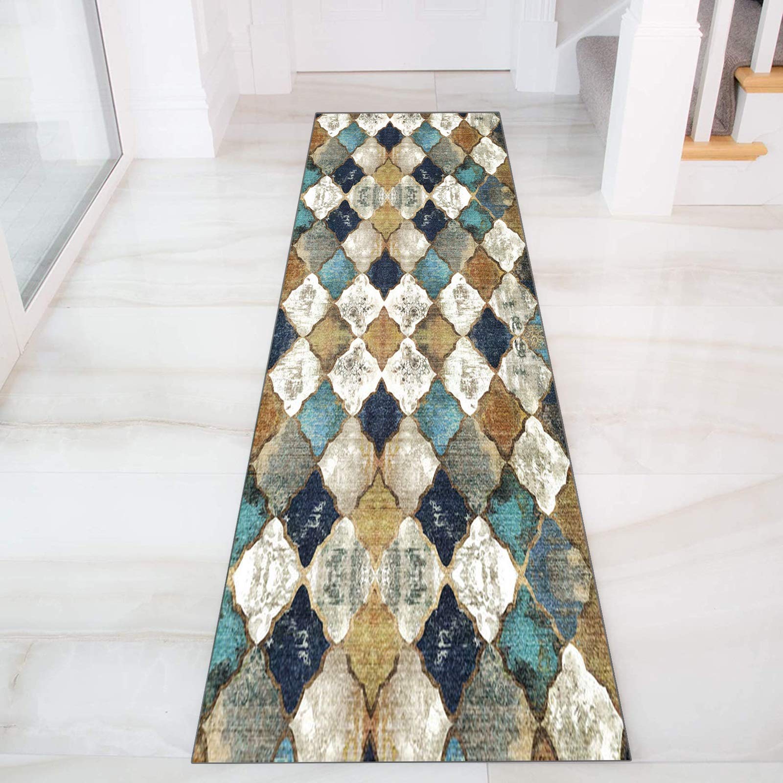 Tapis Long de Passage Couloir Cuisine Lavable Antidérapant Moderne Géométrie Tapis Cuisine Entrée en Polyester pour Couloir, Salon, Escalier, Largeur 60cm/ 70cm/ 80cm/ 90cm/ 100cm ( Size : 50x150cm )
