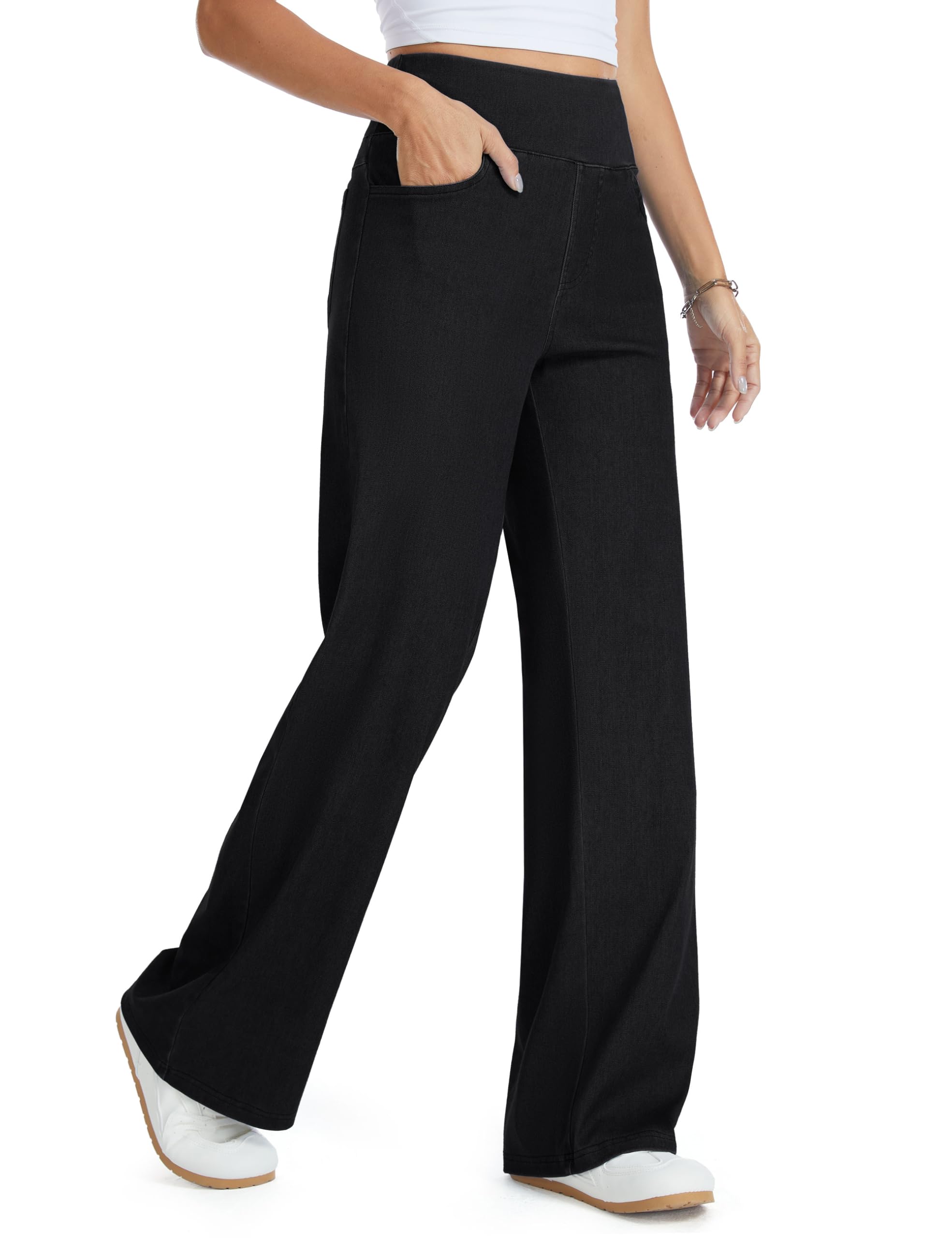 THE GYM PEOPLE Jeans Baggy Donna Vita Alta Stretch Gamba Larga Dritta