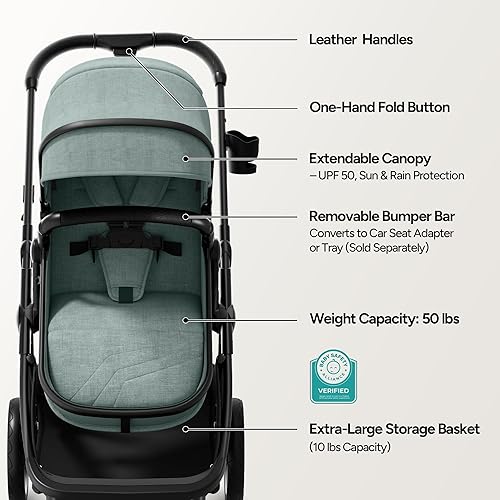 Miniatura 6 de Mompush Wiz 2 in 1 Baby Stroller with Bassinet Mode, Convertible Infant Stroller for Newborn and Toddler with Reversible Seat and Large UPF 50+