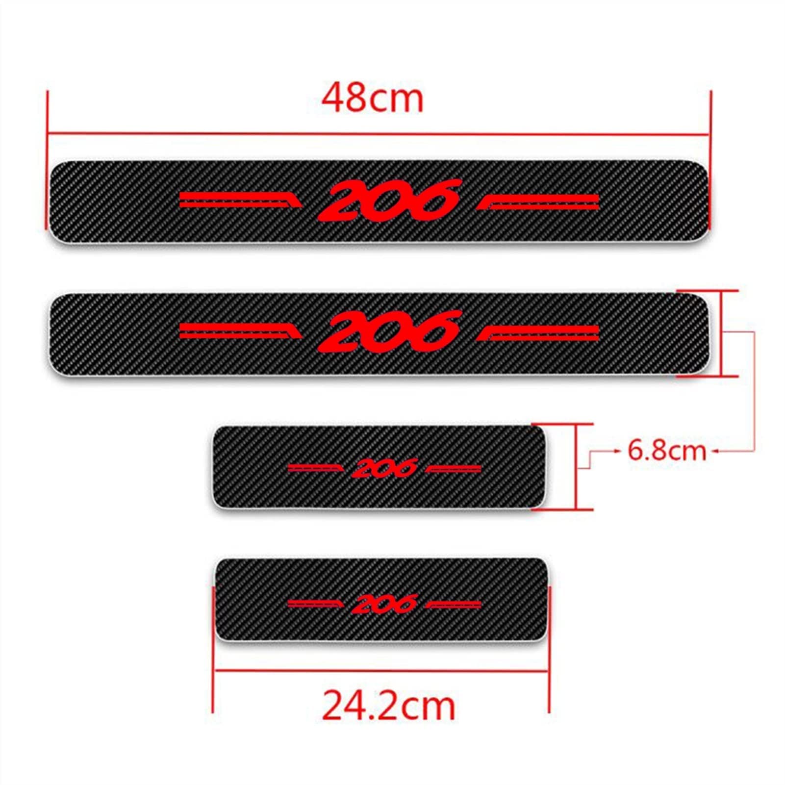 4 Pezzi Auto Fibra di Carbonio Battitacco per Peu-geot 206, Battitacco Prevenire L'Usura AntiGraffio Auto Styling Accessori