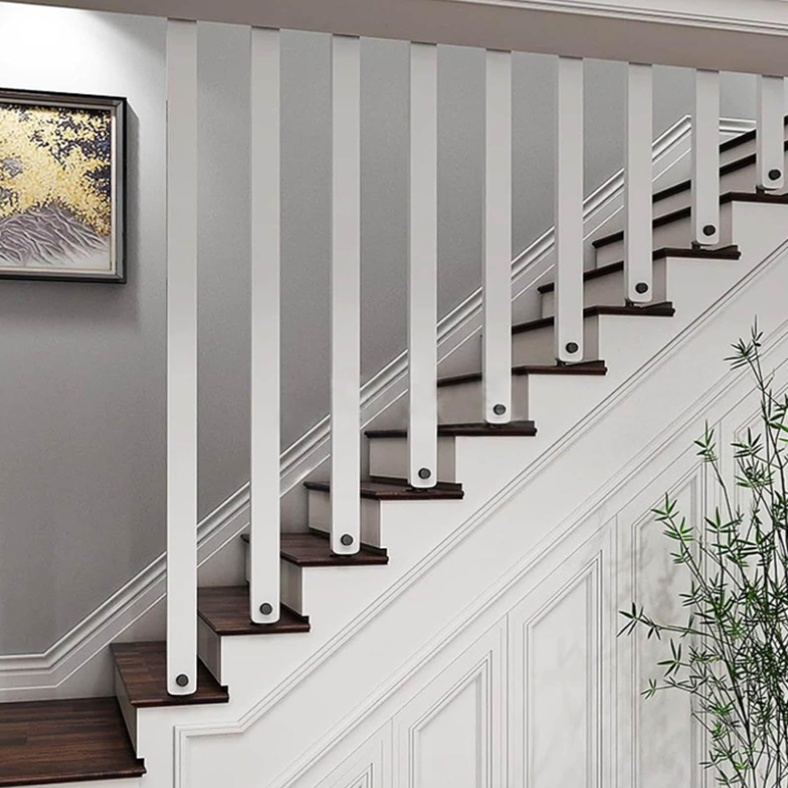 JFBLSD Solid Wood Staircase Handrail, Stair Spindles for Indoor Partition, White Banister Rails Ceiling/Floor Mount Posts, Customizable Baluster Column(4.3ft/130cm)