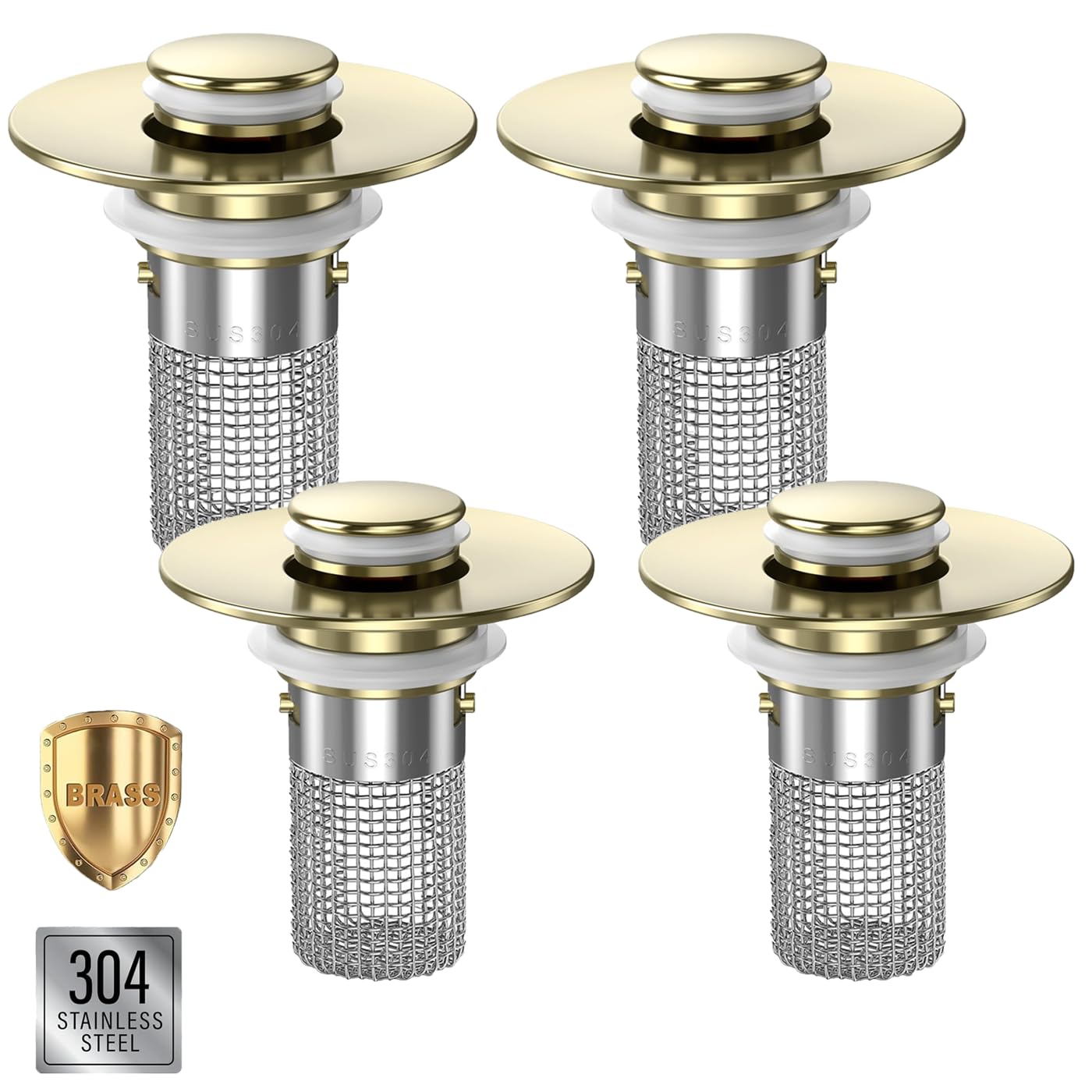 Bathroom Sink Drain Strainer,(4PCS) Pop-up Sink Drain Strainer with Removable Stainless Steel Strainer Basket Hair Catcher, Bathroom Sink Strainer for Bathroom Sink Stopper Replacement