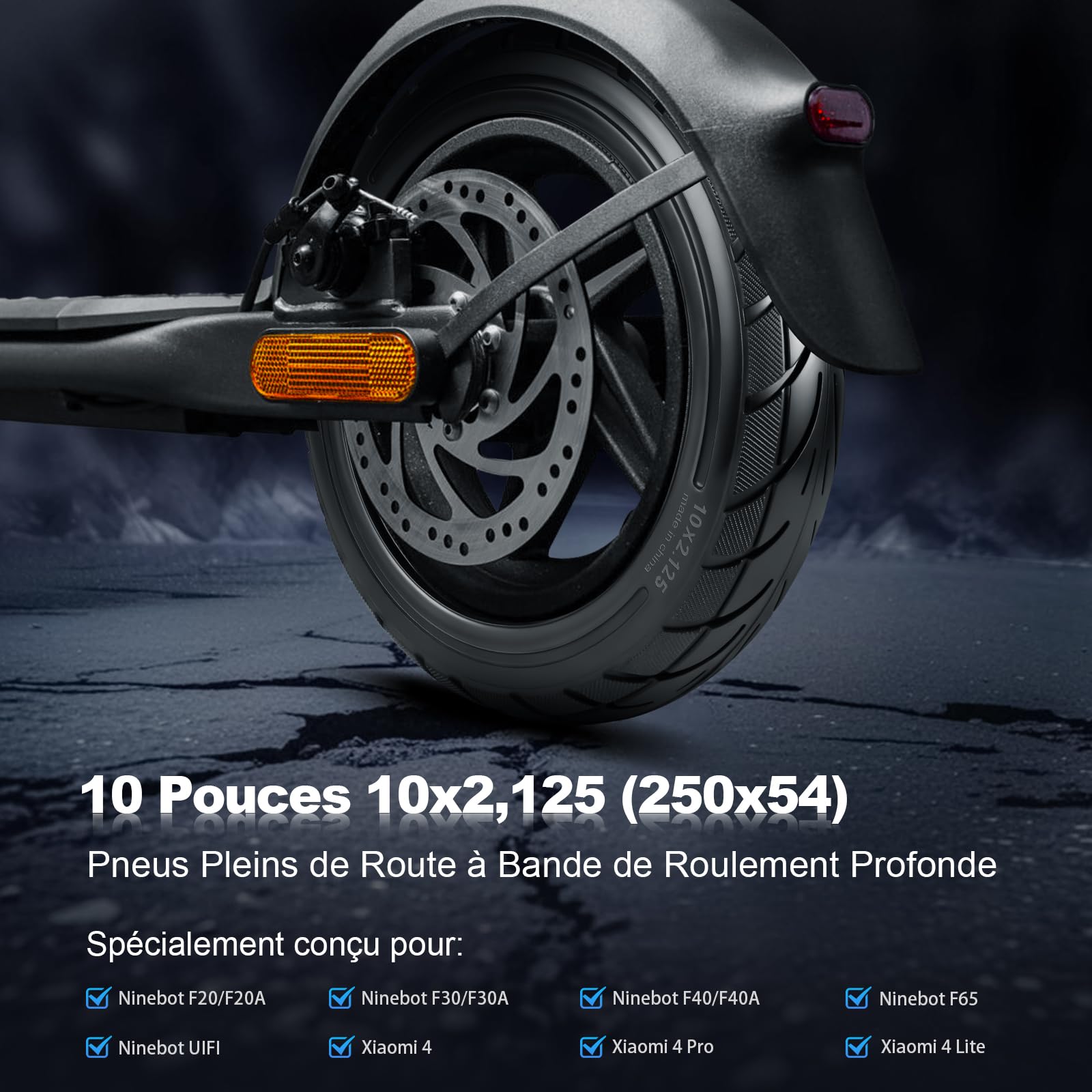 10x2,125 Pneu Plein 250 x 54 Pneu Solide pour Xiaomi 4 Pro/4 Lite, pour Ninebot F20 F25 F30 F40/Ninebot Uifi Trottinette électrique 10'' Pneus de Rechange pour Roue Avant/Arrière (2 Pièces)