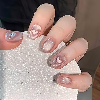 ネイルチップ ハート バレリーナ ミディアム 韓国 ギャル 可愛い フレンチ つけ爪 nail コギャル グッズ (ピンクヌード, ミディアム)