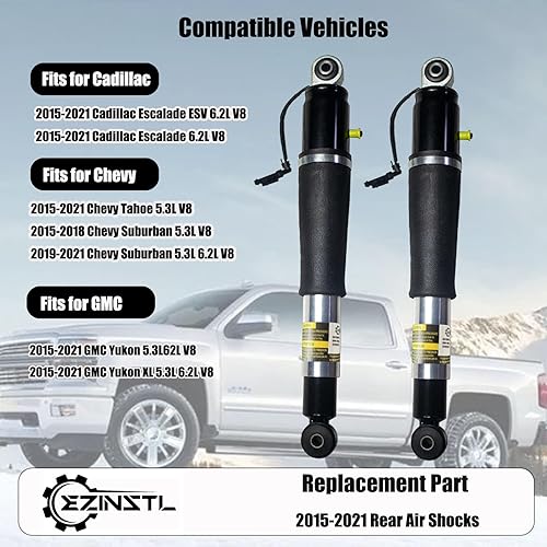 Miniatura 2 de 84176675 Par de amortiguadores de aire trasero compatibles con Chevy Tahoe Suburban Cadillac Escalade ESV GMC Yukon XL 23151122 23267007 23290661