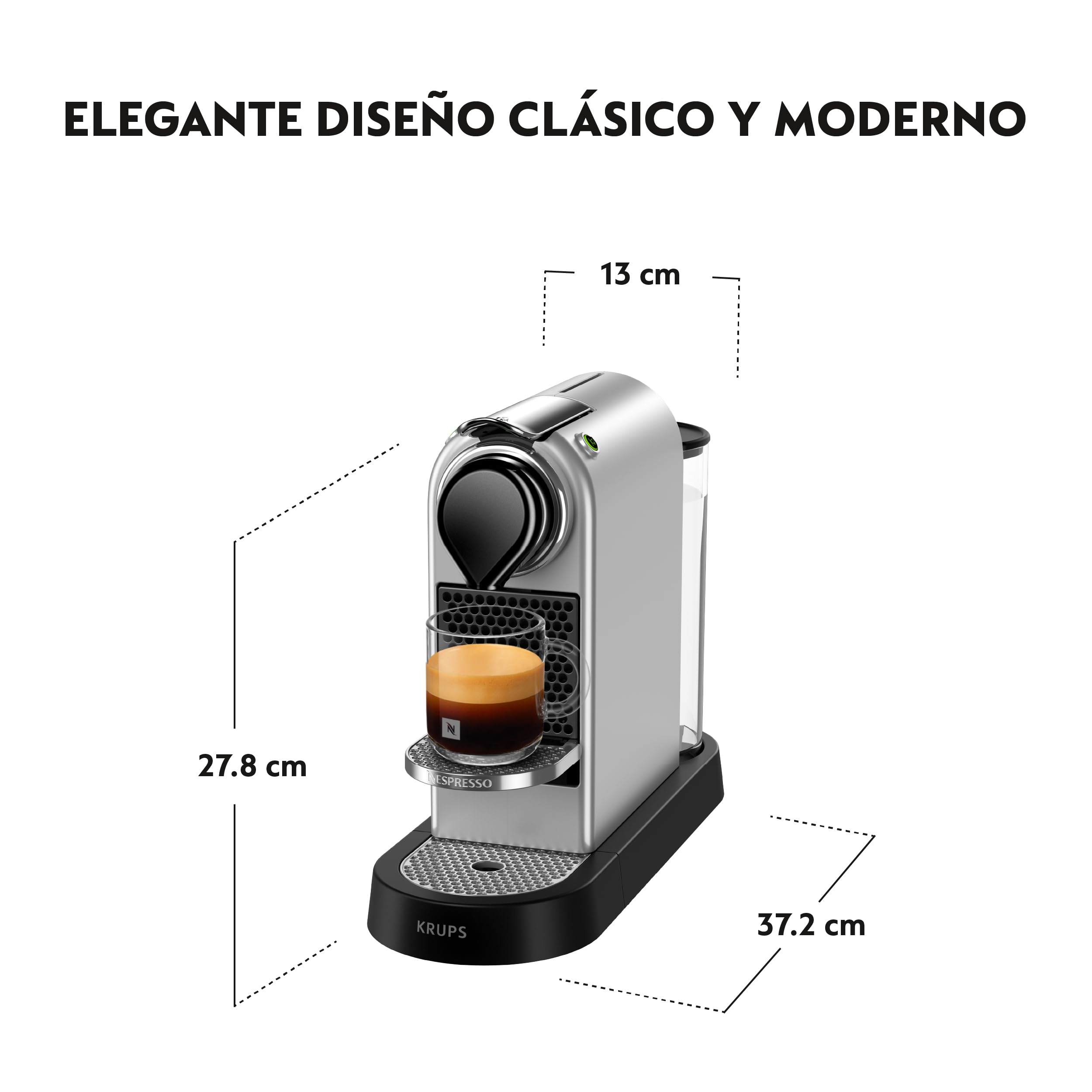 Krups Nespresso Citiz - Cafetera de cápsulas, 19 bares, Compacta y elegante, Thermoblock, Limpieza fácil, Función automática, Modo Eco, Incluye kit bienvenida, Plata, XN741B10 | Compacta y elegante, Thermoblock, Limpieza fácil, Función automática, Incluye