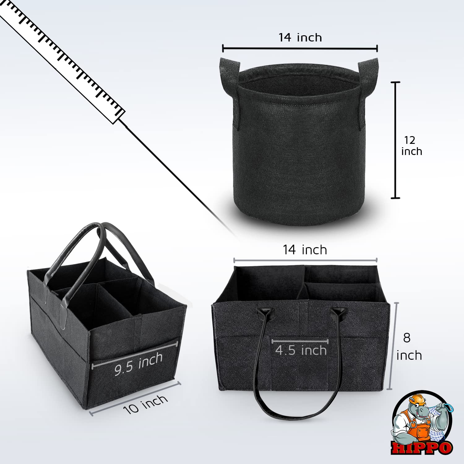 HIPPO 2IN1 Solid Non-Woven Fabric Diaper Caddy & Toy Bin Smart Combo for Newborn Babies Unbreakable Toy Bins Foldable Diaper Bag Large Capacity (Black, 1) 3