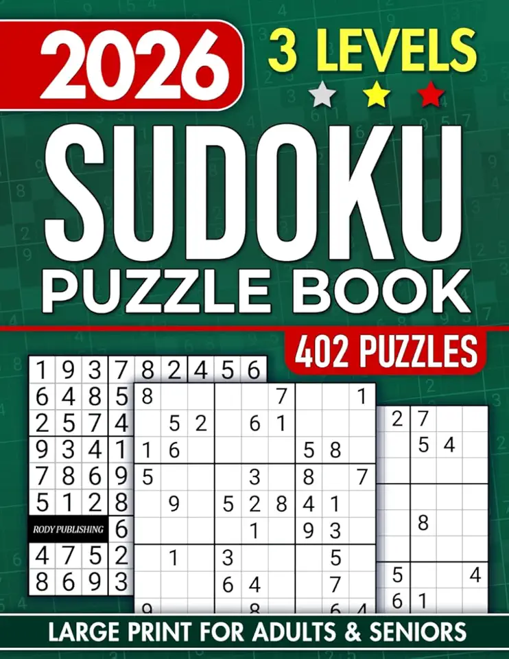 Sudoku Book for Adults and Seniors with 3 Levels of Difficulty: 402 Puzzles &amp; Solutions, Easy to Hard (The Perfect Gift for Puzzle Lovers) (Gifts for Men &amp; Women)