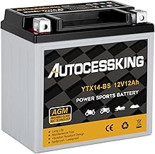 YTX14-BS 12V 12Ah Motorcycle Battery, Rechargeable Sealed AGM Battery Maintenance Free Powersport Replacement Battery for ATV and Scooter