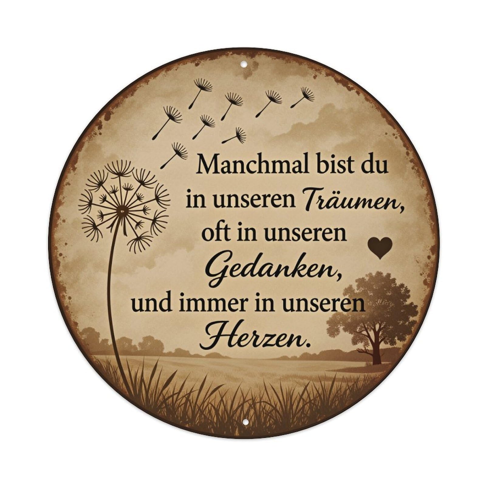 Dandelion Field Tree Heart Sky Metal Tin Sign Vintage Garden Bedroom Cafe Bar Man Cave Home Wall Decor Metal Poster 8x8 inches