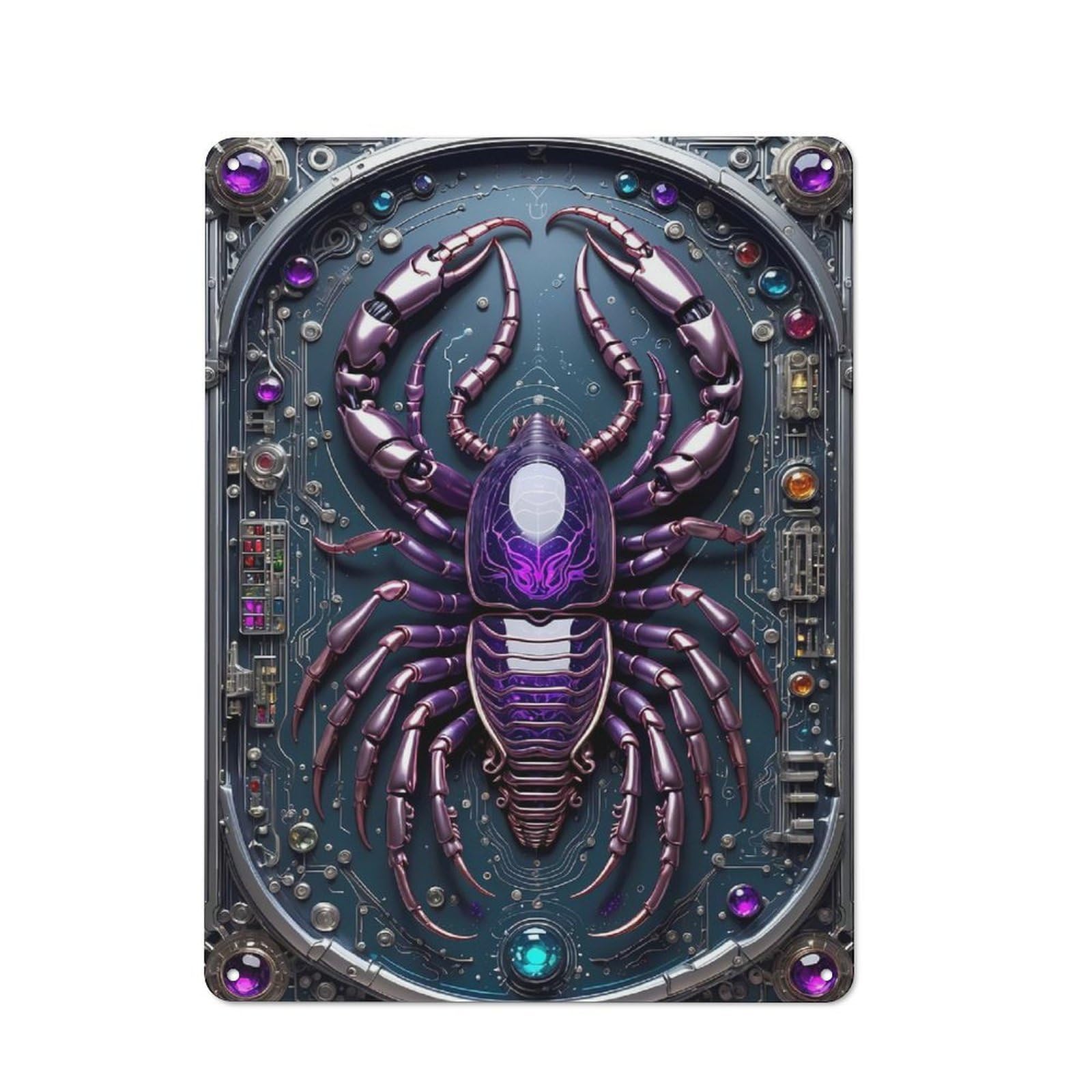 Junmoney Style Vintage Metal Sign With Cybernetic Scorpion Art Design 40X30cm, Retro Room Wall Plaque For Home, Shop, Pub Or Studio Wall
