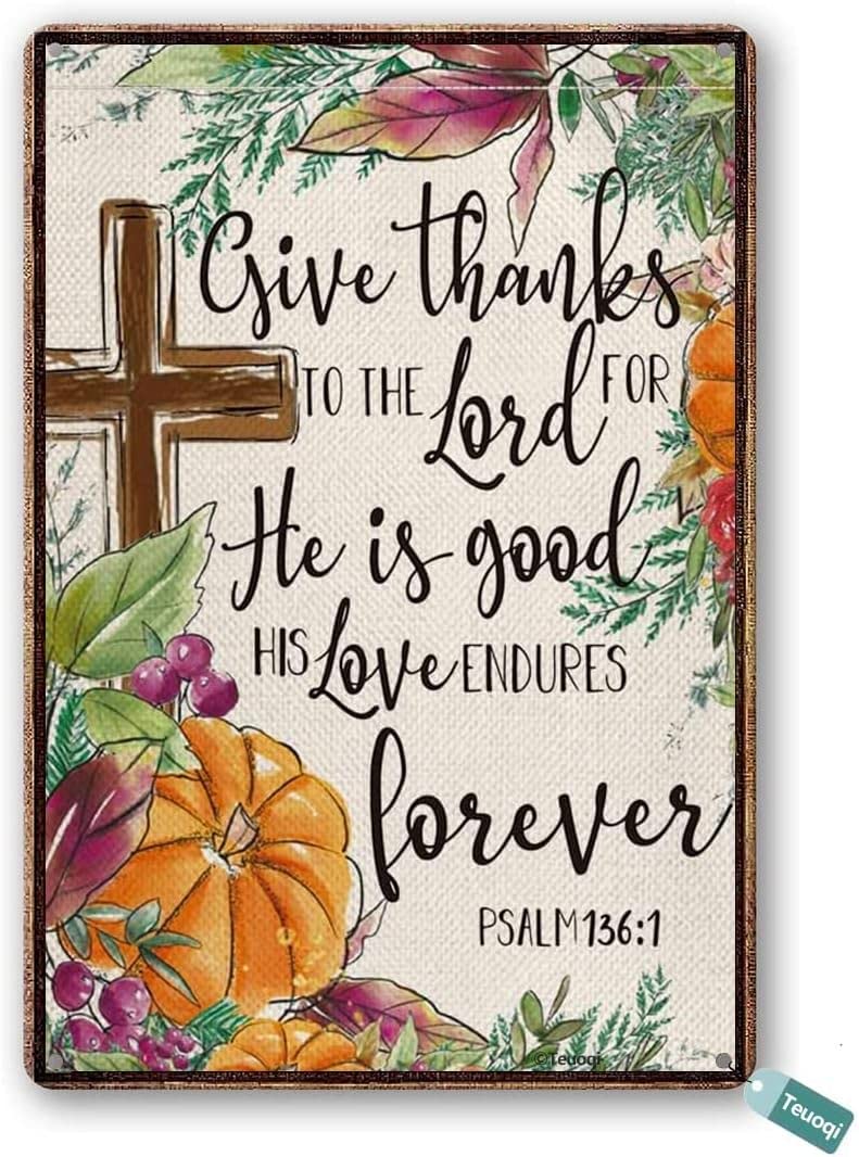 Fall Thanksgiving Give Thanks to The Lord Harvest Vintage Decor Poster Wall Art Decor Metal Sign Poster 8X12 Inches