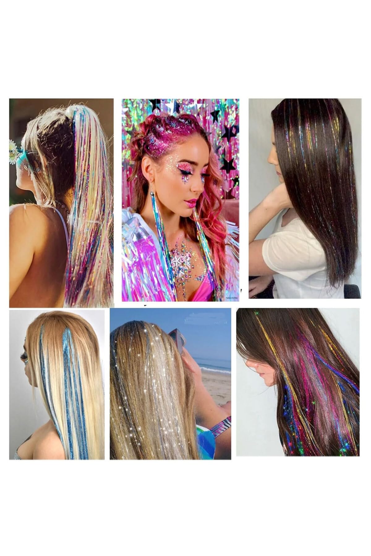 Hb Tasarım Hair Tinsel - Saç Simi - Simli Karışık Renkli - (Katlanmiş) 60 Cm - Tek Tutam