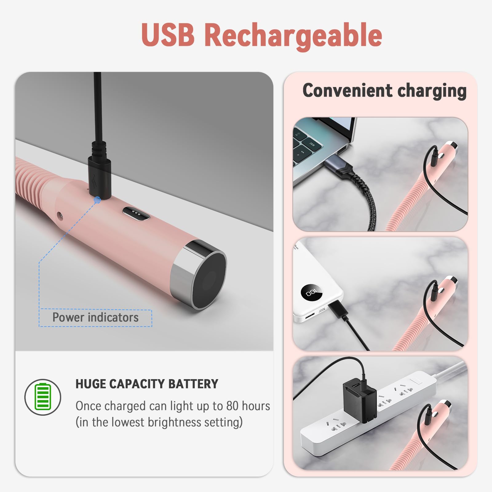 Diboniur Luz de Lectura Cuello, USB Lampara Recargable LED, 3 colores y 3 niveles de brillo ajustables, Luz para Leer libros en la Cama, Perfecto para viajar, tejer, acampar（rosa）