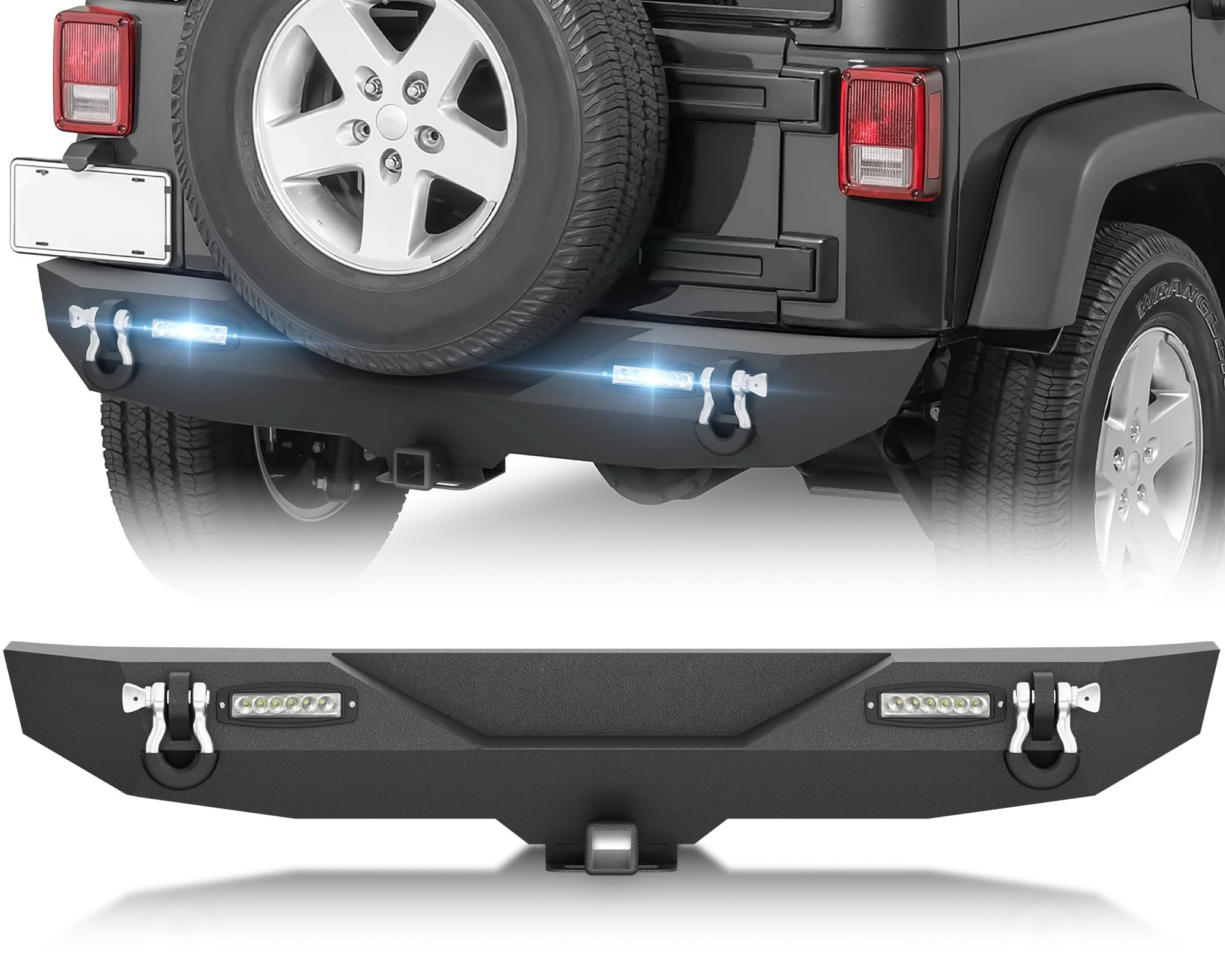 for Wrangler JK JKU Rear Bumper Compatible with 2007 2008 2009 2010 2011 2012 2013 2014 2015 2016