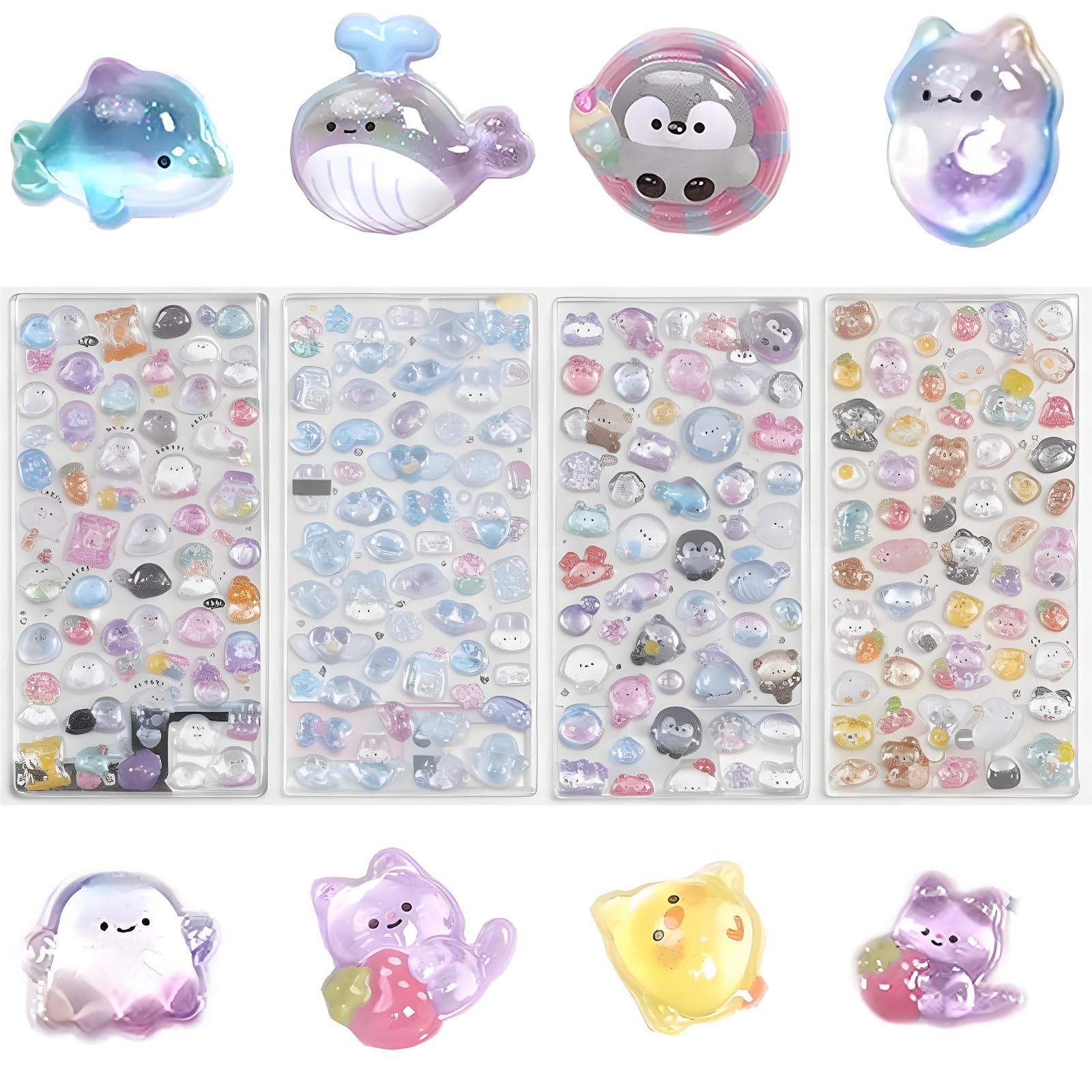 DONGFANGB 可愛いシール 立体デコ キラキラ加工 ごほうび 手帳 スマホデコ用 女の子向け DIY 手芸 貼り替え可能 贈り物 プレゼントに(4 枚セット)