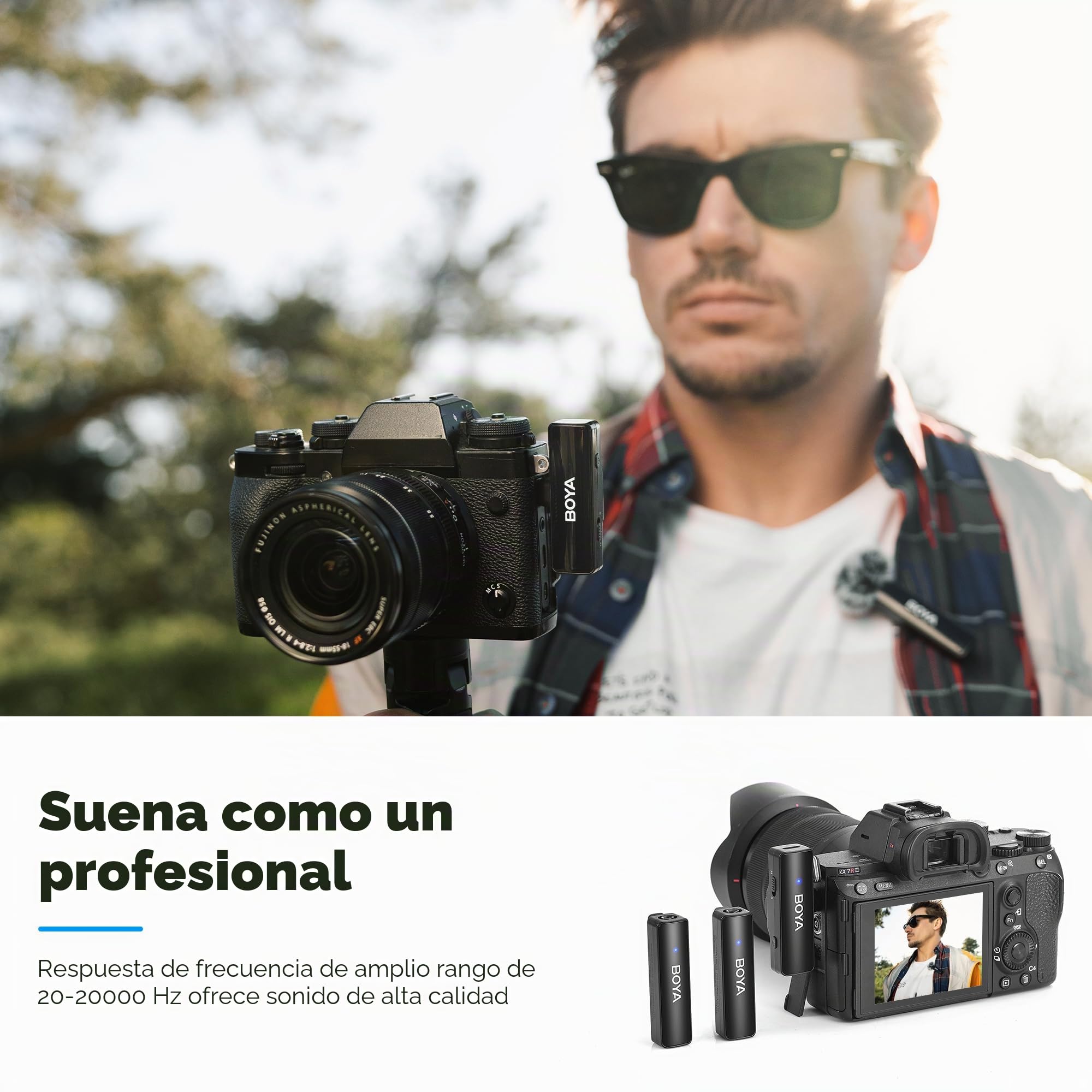 BOYA BOYALINK 2 Micrófono lavalier inalámbrico, micrófono de solapa con clip dual, funda de carga Lightning/USB-C/3.5 mm, batería 30 horas