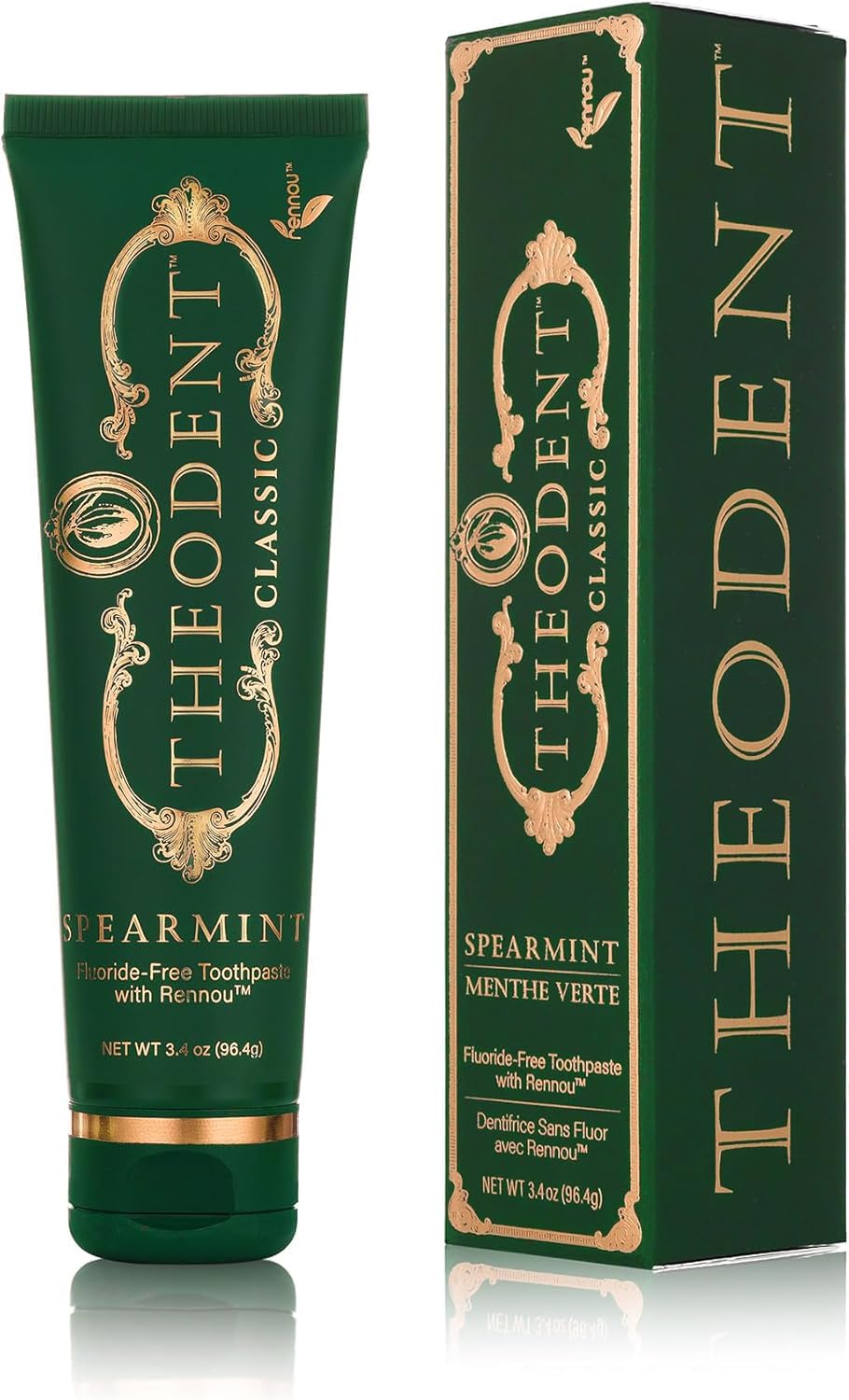 Theodent Classic Dentifricio - Senza Fluoro con Rennou - Cura dello Smalto ed Effetto Sbiancante - Senza SLS - Gusto Menta - Pacco da 2 (2 x 96,4 g)