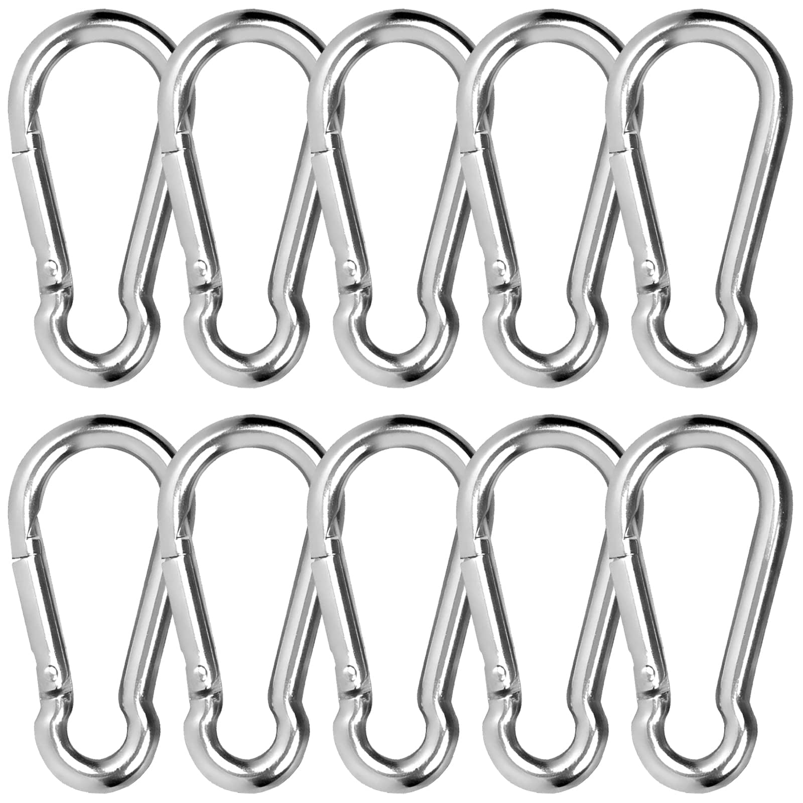 10pcs Moschettoni in Acciaio inox 304 Moschettone Acciaio Inox 50mm x 5mm con chiusura a scatto di alta qualità Moschettone Multifunzione per Portachiavi, Campeggio, Pesca ed Escursionismo