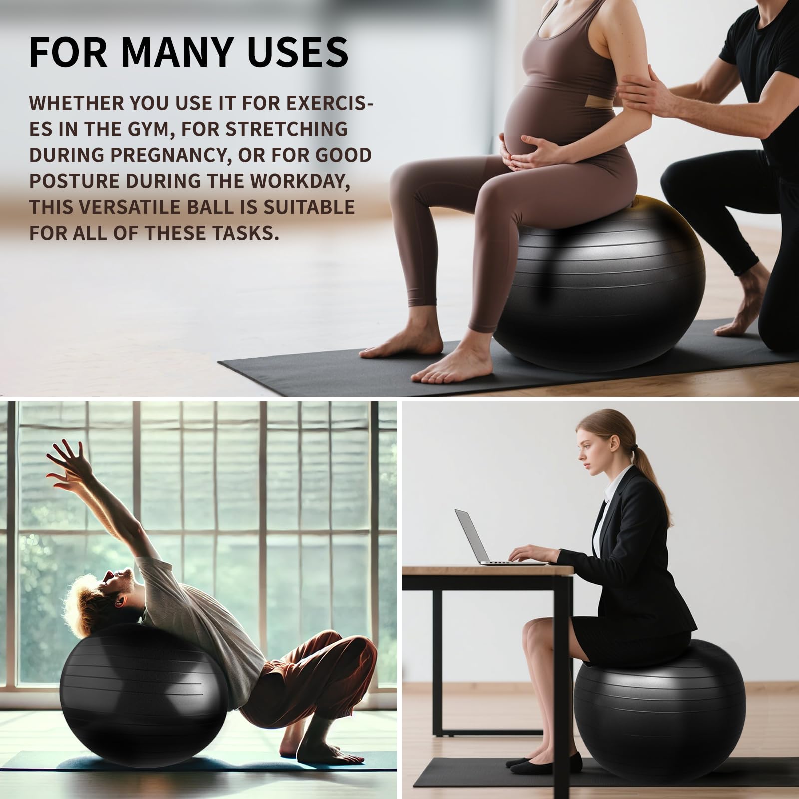 Ballon de Grossesse Fitness 65 CM Anti-éclatement Anti-Dérapant Swiss Ball Gym Yoga