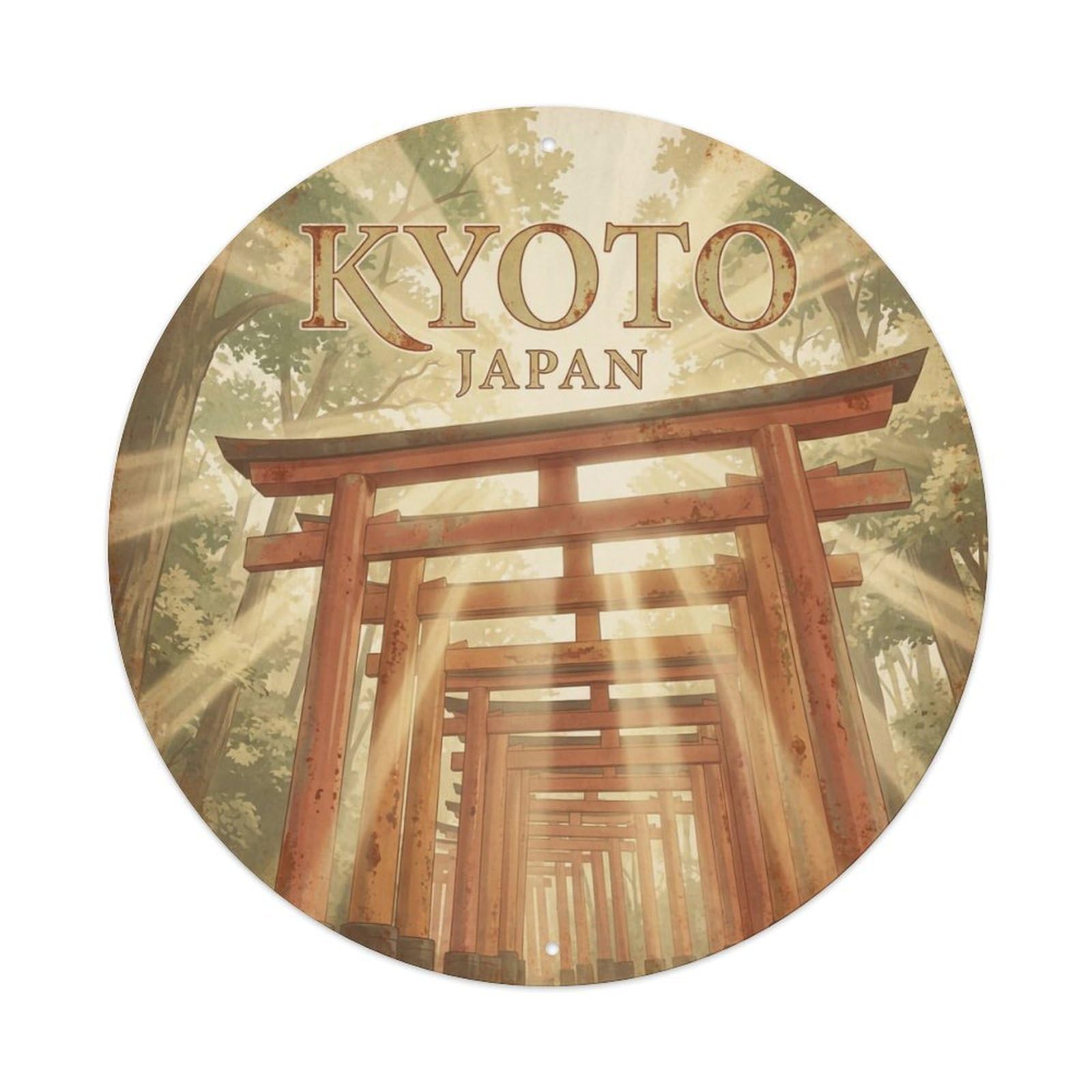 Vintage Travel Kyoto Japan Sacred Vintage Metal Tin Sign Plaque Wall Decor for Cafe, Club Bar, Office, Garden Metal Poster 8x8Inch
