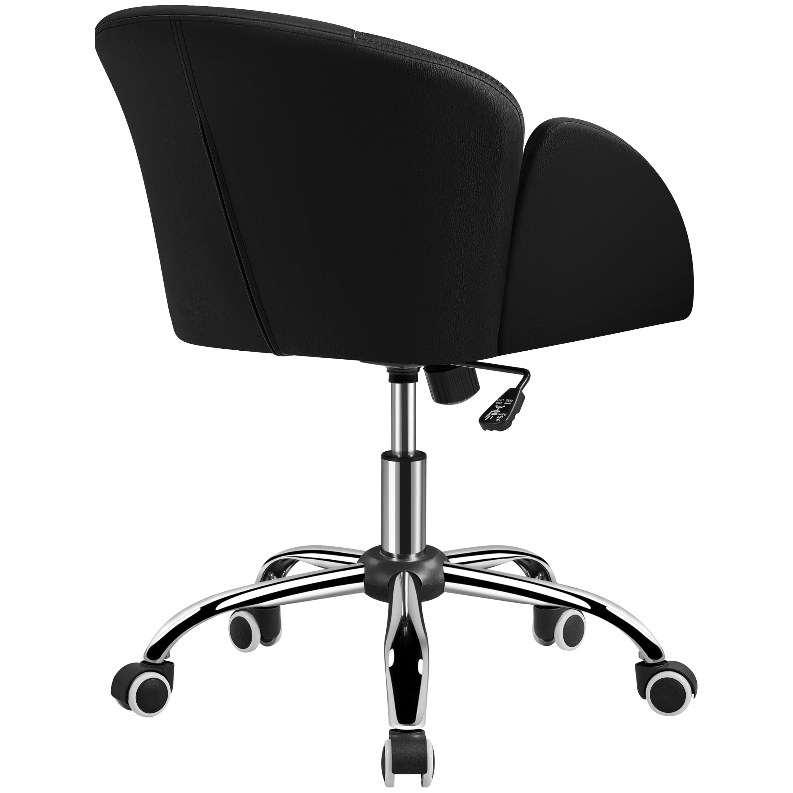 Yaheetech Homeoffice Stuhl, Blütenblatt-Design Schminkstuhl, Schwarz | Schreibtischstuhl mit Wippfunktion, bis 136 kg belastbar, mit Armlehnen für Schlafzimmer, Büro, Wohnzimmer, Kunstleder