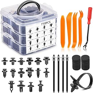 Car Retainer Clips, 750 Pcs Car Bumper Push Fasteners Rivet Retainer Clips, Plastic Auto Body Retainer Clips and Fasteners with Cable Ties Fastener Remover for Toyota GM Ford Honda Acura Chrysler