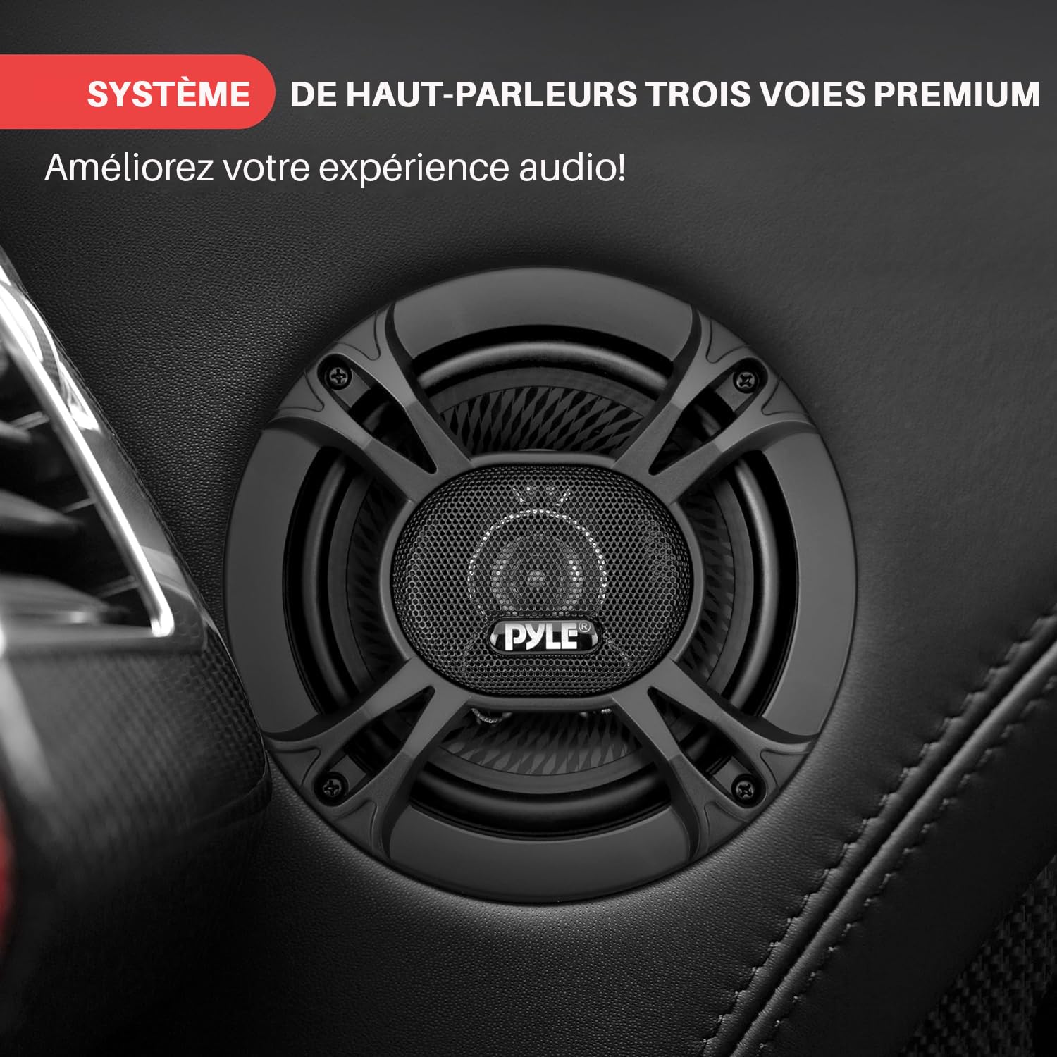 PYLE Haut-Parleurs Voiture 6,5 Pouces 3 Voies 300W (Paire) – Triaxial 150W RMS 4 Ohms, Tweeter Piezo 3/4", Remplacement OEM Universel
