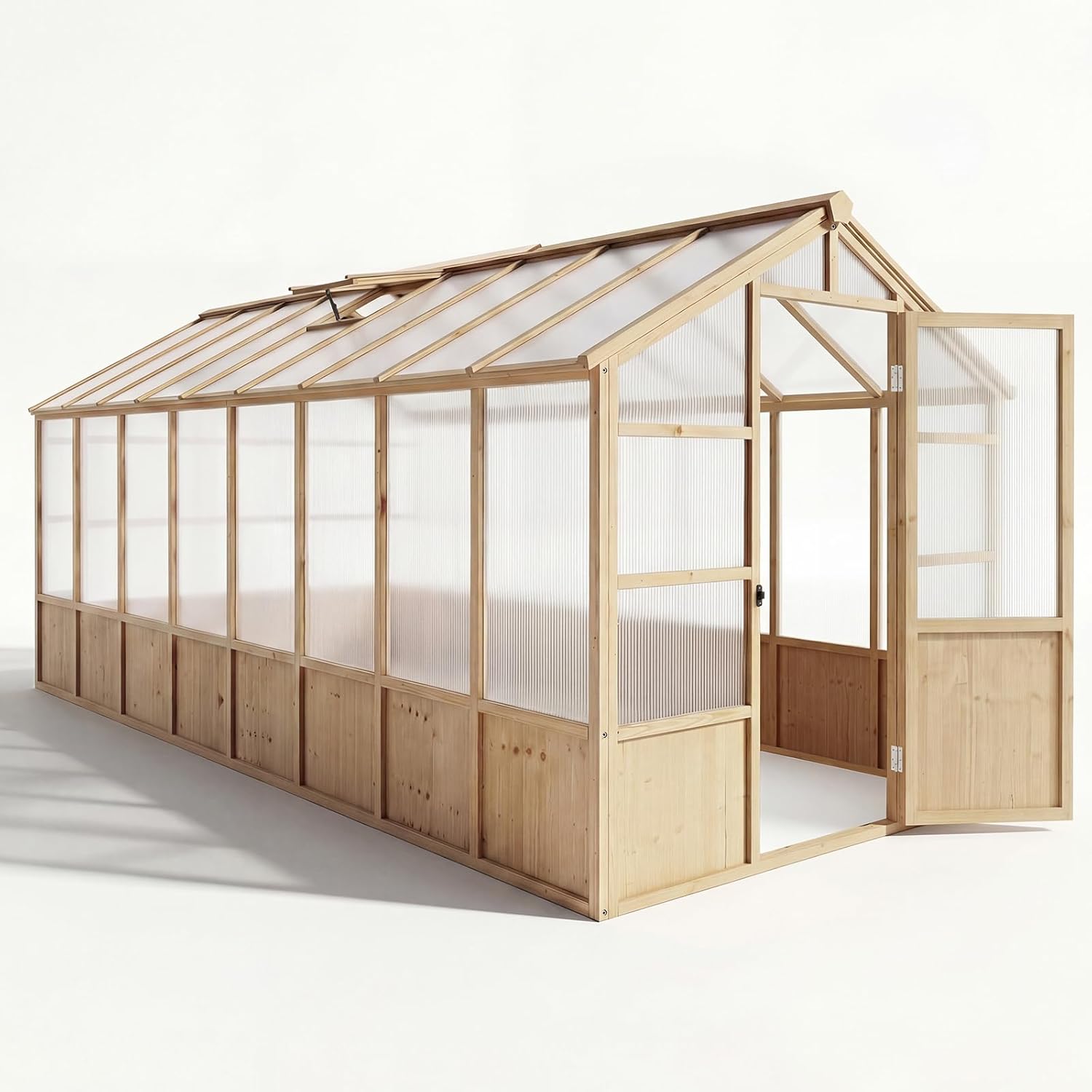 8'x16' Wooden Greenhouse for Outdoor, Large Walk-in Greenhouse Kit with Ventilated Window, Door & Polycarbonate Panels, Heavy Duty Wood Frame Green House for Patio Garden Backyard