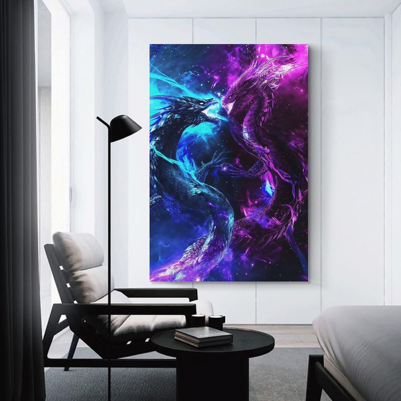 Junmoney Unframe-Style-12 Canvas Wall Art Fantasy Dragon Battle Artwork, 24X36inch(60X90cm), For Lounge, Study, Hallway Or Flat Walls, Canvas Wall Art That Fits Changing Layouts