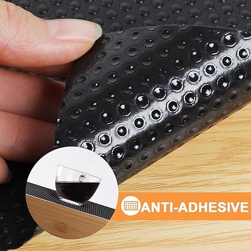 Miniatura 6 de FLPMIX Revestimiento de estante para armarios de cocina de 14 pulgadas de ancho, tapete de cajón fácil de cortar, agarre fuerte, forro impermeable