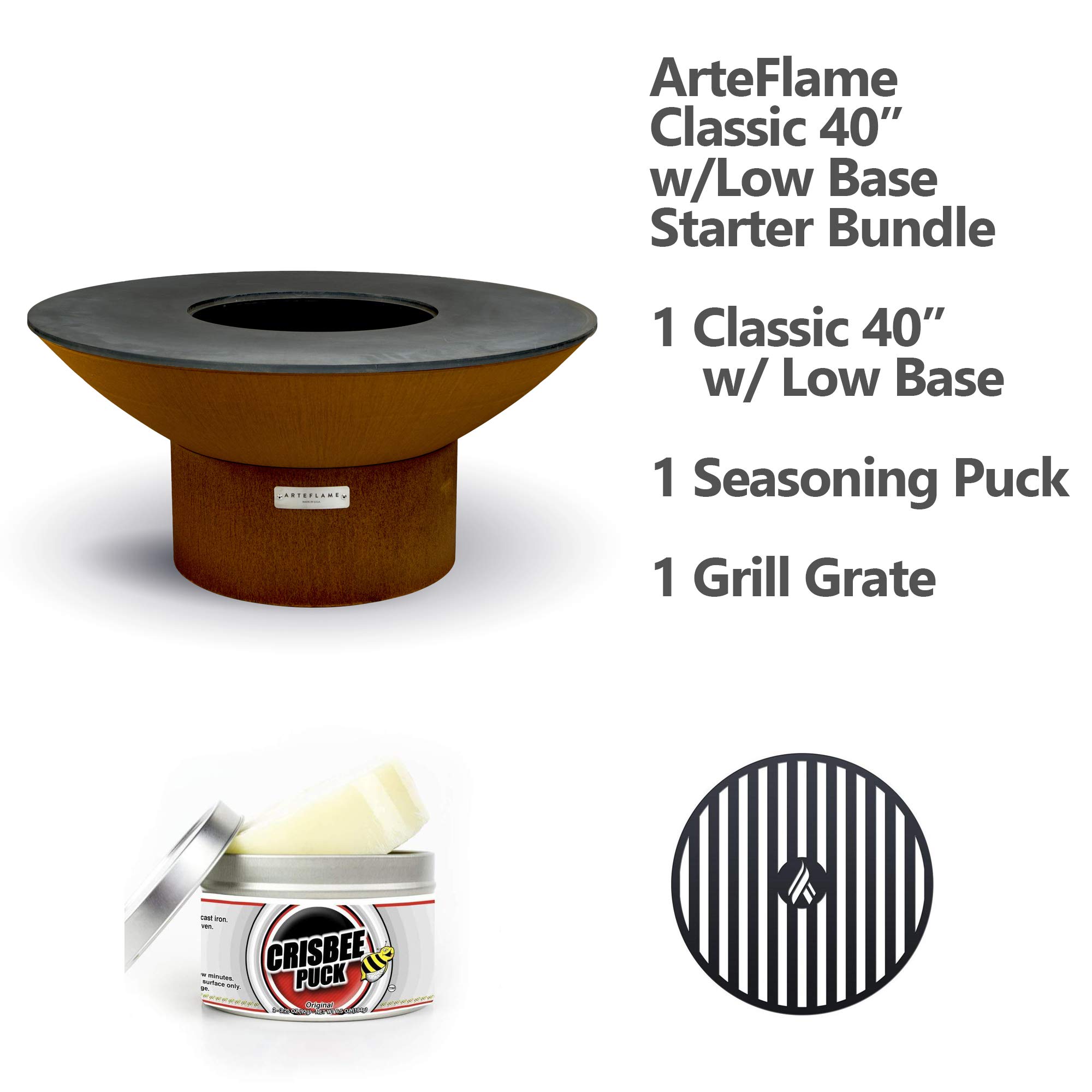ARTEFLAME40" Fire Pit with 2 Accessories | Gourmet Outdoor Cooking Essential | Backyard Patio Steakhouse Searing (Low Round Base)