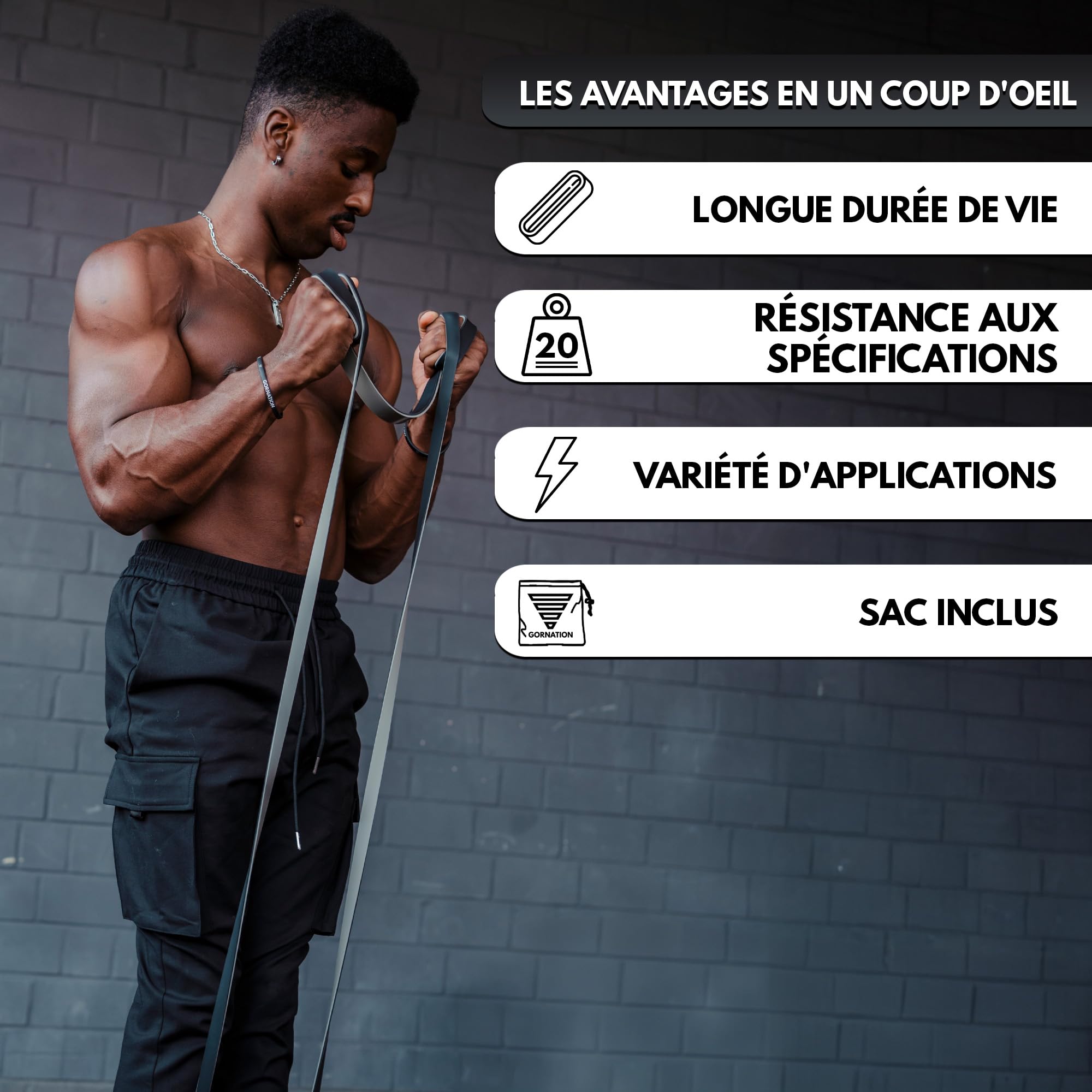 GORNATION Bande de Résistance Élastique, Resistance Band pour Fitness, Crossfitness, Street Workout, Elastique Musculation et Sport à Domicile, Bande de Gym Élastique, Home Workout & Outdoor