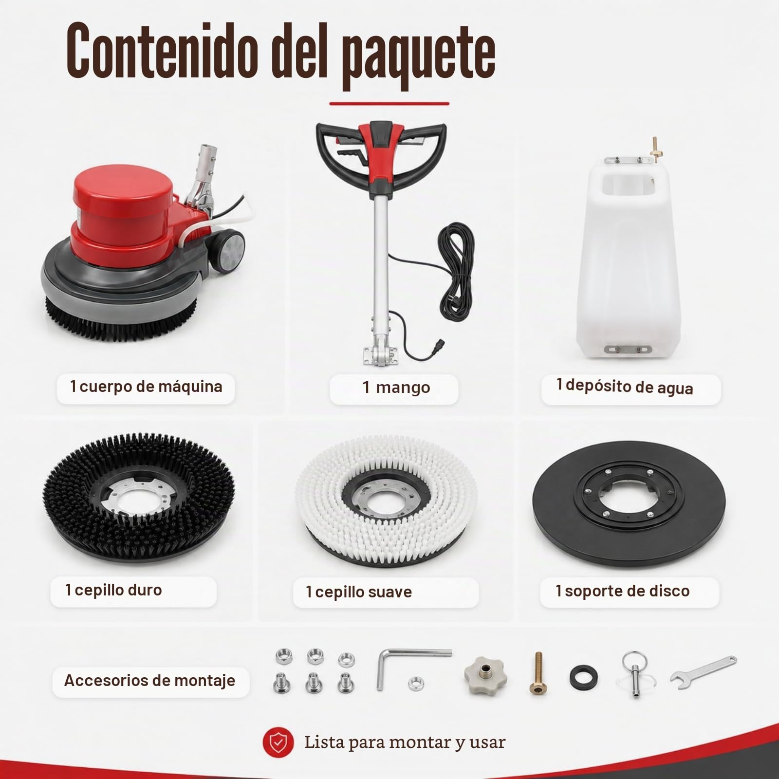 Máquina de limpieza eléctrica de disco único de 1100 W, cepillo multifunción, limpiador de suelos con 4 funciones principales, pulidora de suelos con depósito de agua grande