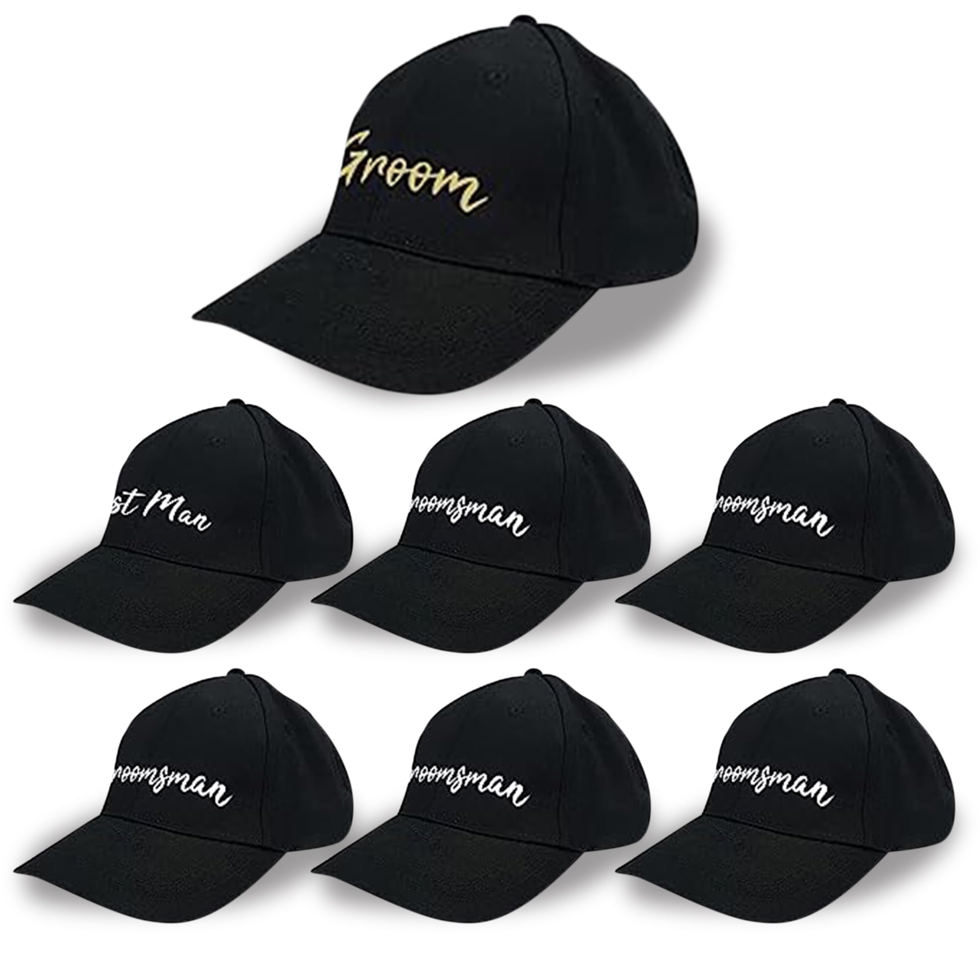 LotsBuyLots Bachelor Party Hats,Set of 7 Adjustable Embroidered Cotton Trucker Hats,Perfect Bachelor Party Favors,Gifts (Black-squiggle)