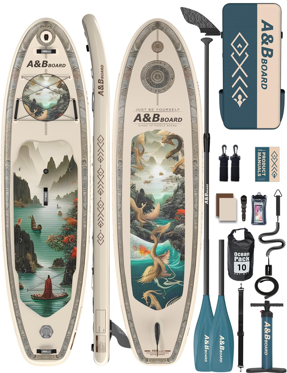 A&BBOARD Tabla Paddle Surf Hinchable 335 cm con Accesorios Premium Sup,Paddle Board Surf para 2 Personas Principiante