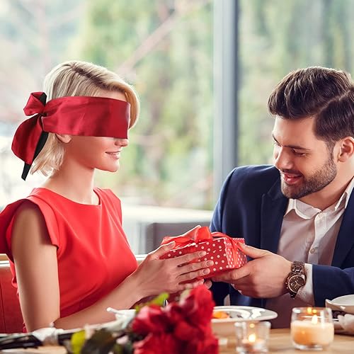 Miniatura 7 de 10 cubrebocas de satén para dormir, 59 pulgadas, vendas de seda, para juegos de fiesta, color negro, rosa, rojo, morado, rosa