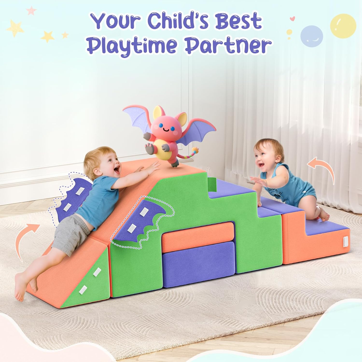 Lischwert Foam Climbing Blocks for Toddlers 1-3, Soft Play Set with Crawling Exploration Toys, Indoor Outdoor Infant Safe Blocks for Baby Gym Toddler Playground (Green)