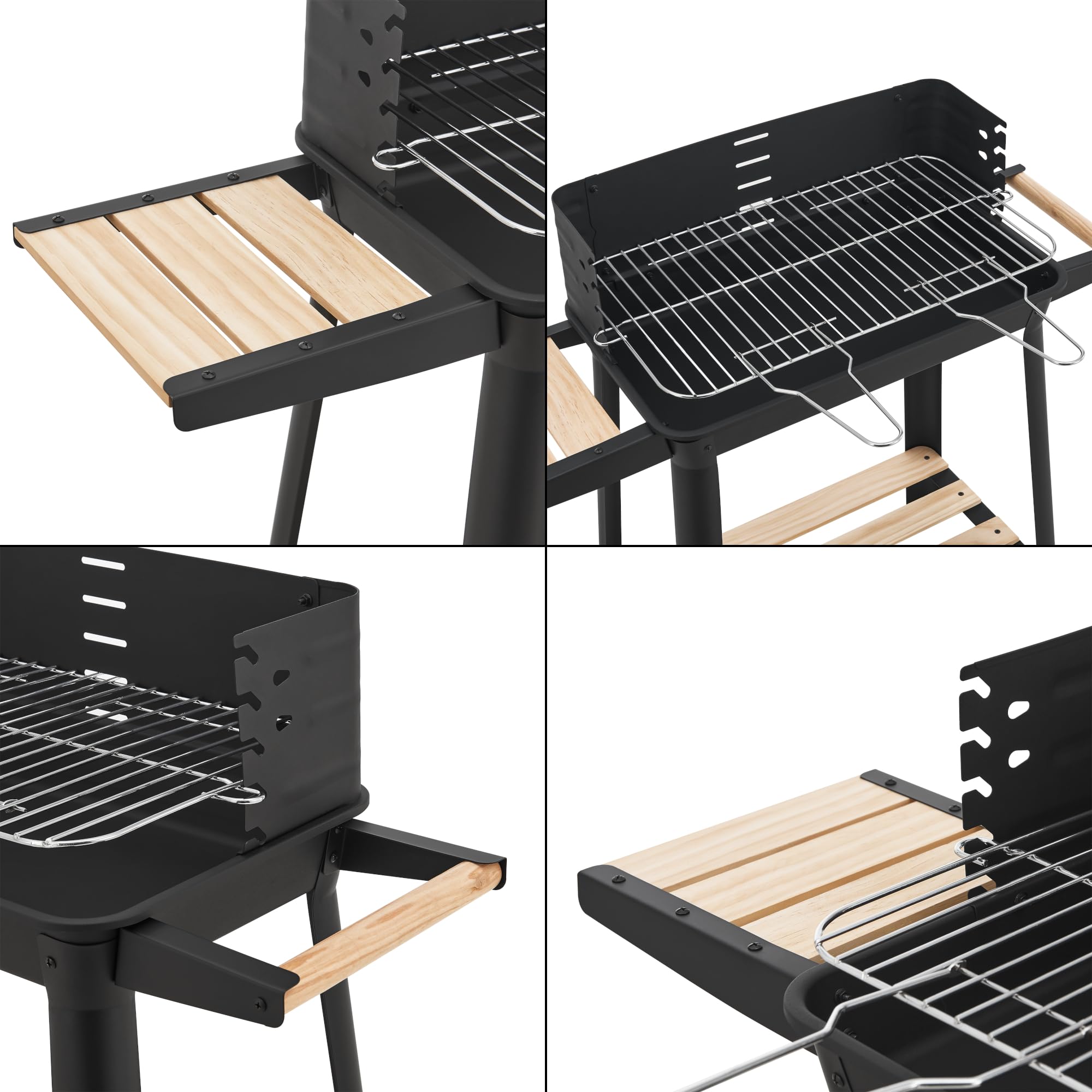 casa.pro Grill na kółkach Ari, grill na węgiel drzewny, ruszt do grillowania z emaliowanej stali nierdzewnej, grill ogrodowy, 2 koła, ochrona przed wiatrem, z regulacją wysokości rusztu 78 x 86 x 30